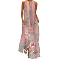 Plus Size Sleeveless Print V Neck Loose Long Sundress with Pockets X374743