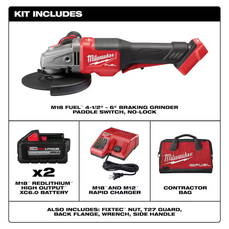 18V Lithium-Ion Brushless Cordless 4-1/2 in./6 in. Grinder Kit with Two 6.0 Ah Battery L6463