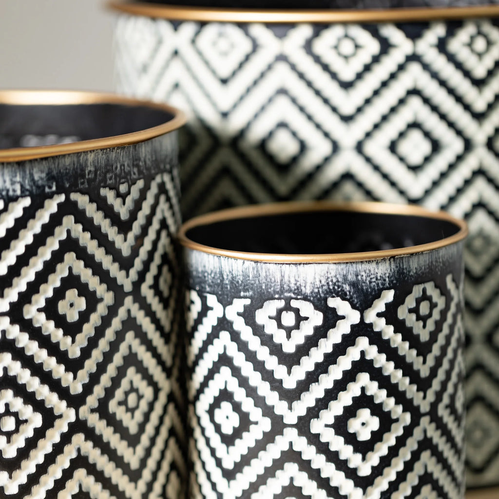 Geometric Motif Metal Planter Set of 3, Multicolored U26234