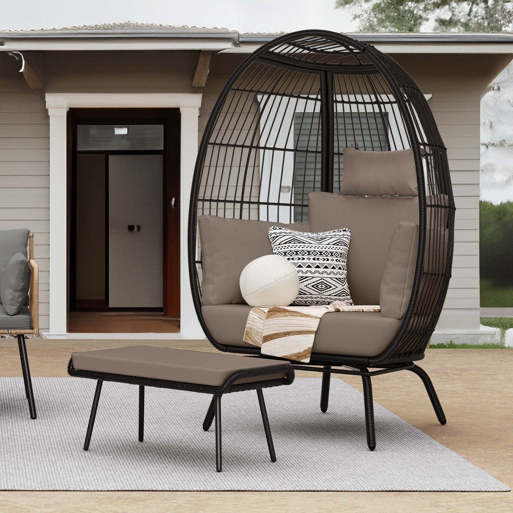 Wicker Egg Chair with Ottoman, Stand, Cushions X950664