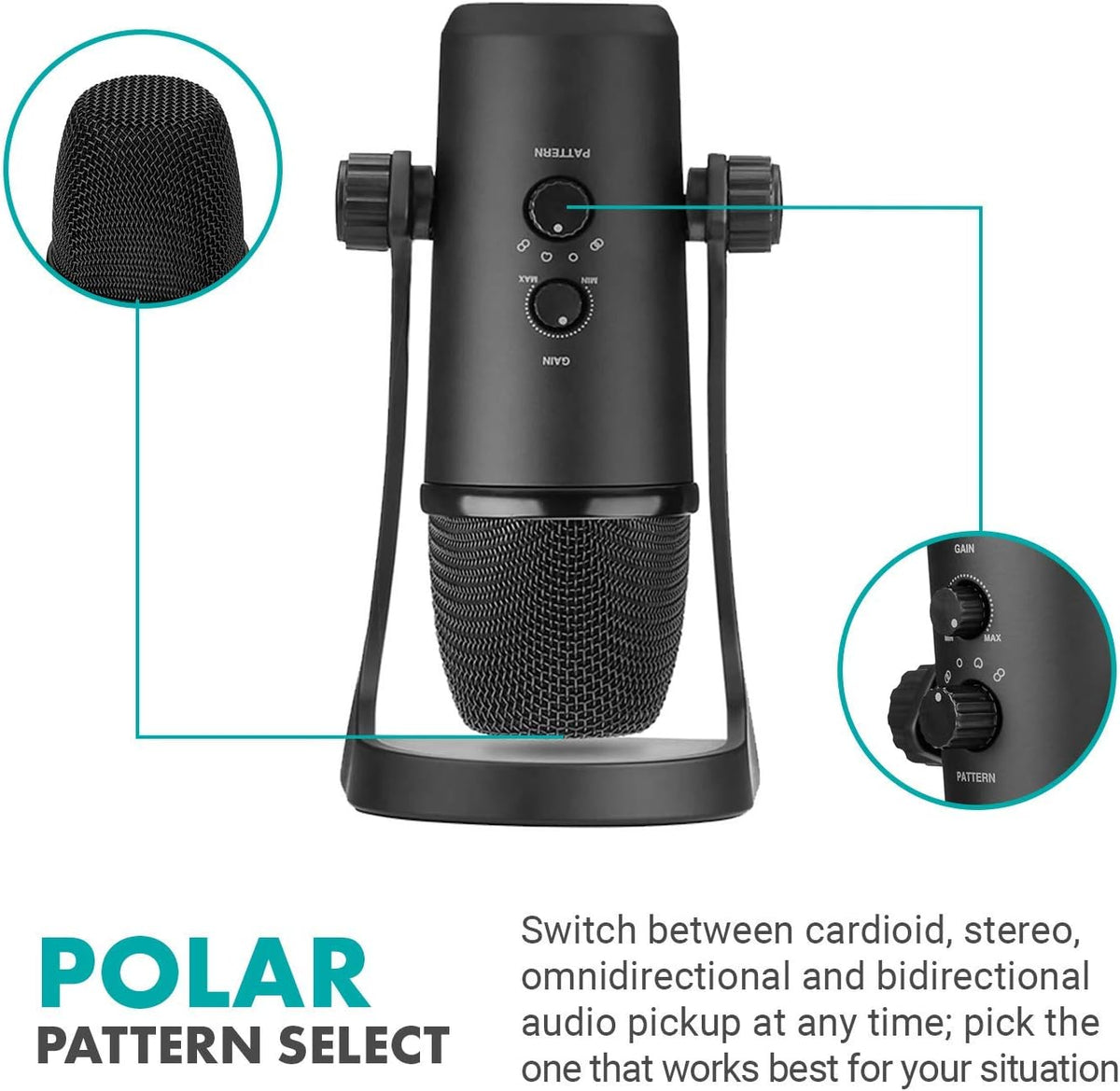 Desktop USB Microphone with Pop-Filter, 4 Pickup Patterns I981
