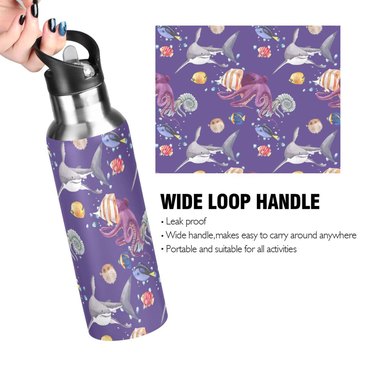 20 OZ Stainless Steel Vacuum Insulated Water Bottle with Straw Lid P54930