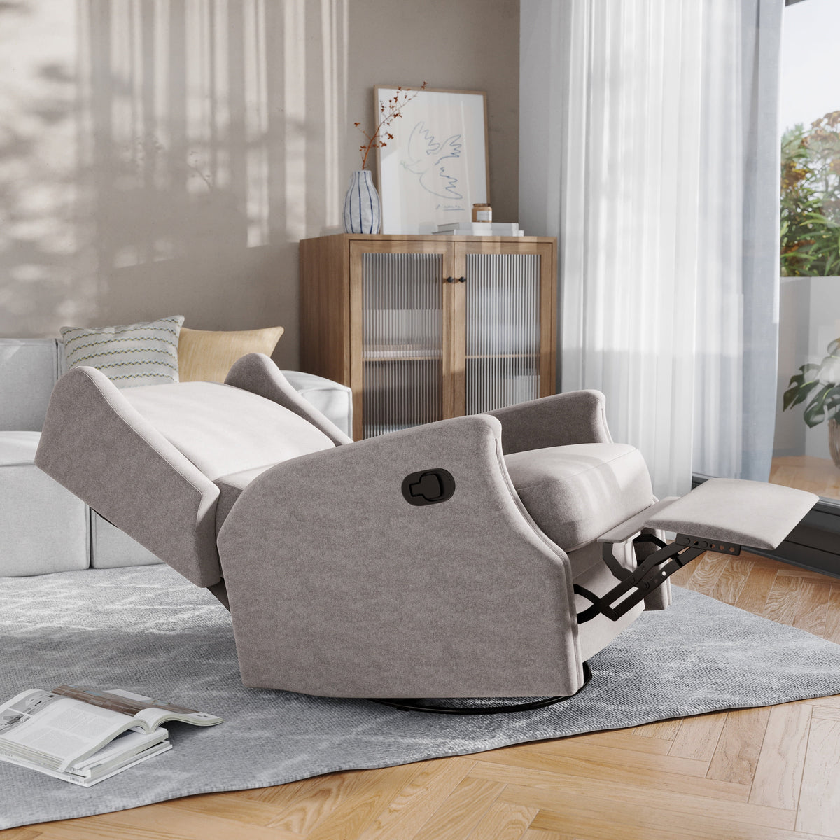 Light Gray Swivel Glider Rocker Recliner Chair O834491