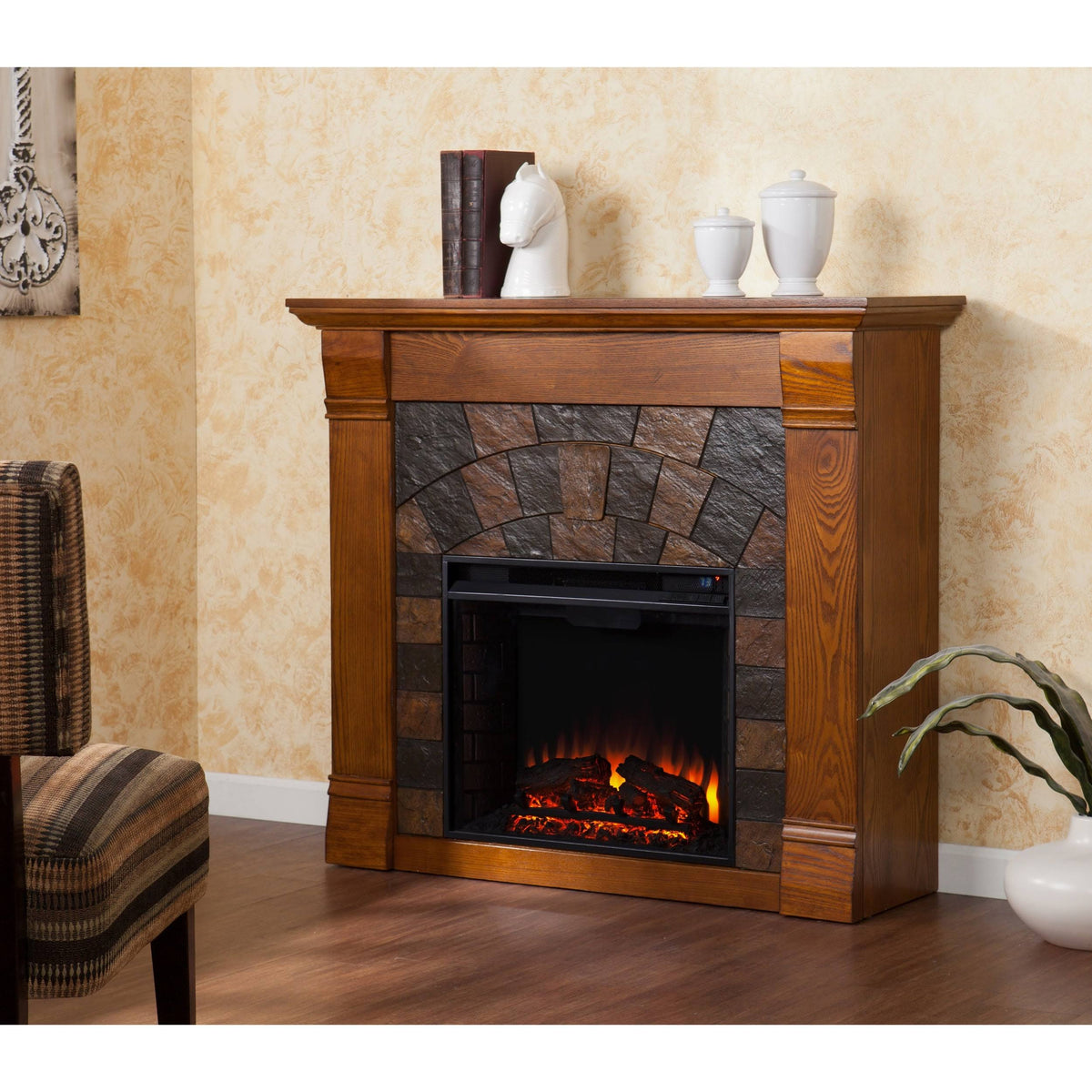 Antique Oak Electric Fireplace D8538