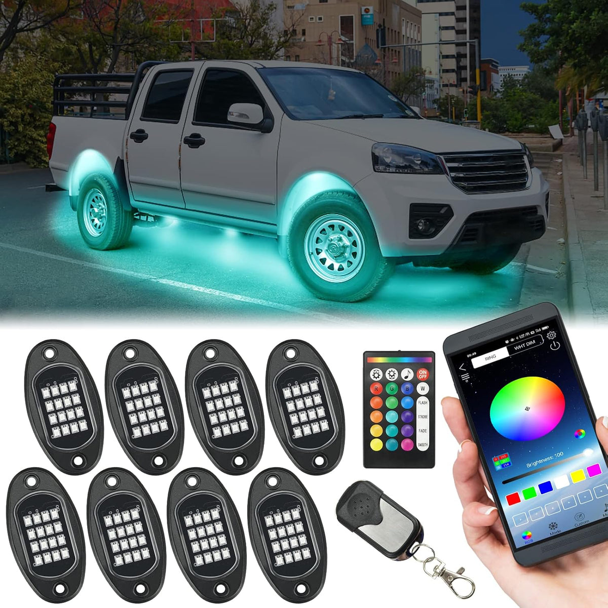 RGB LED Rock Lights 8 Pods Pack of 2 M421765