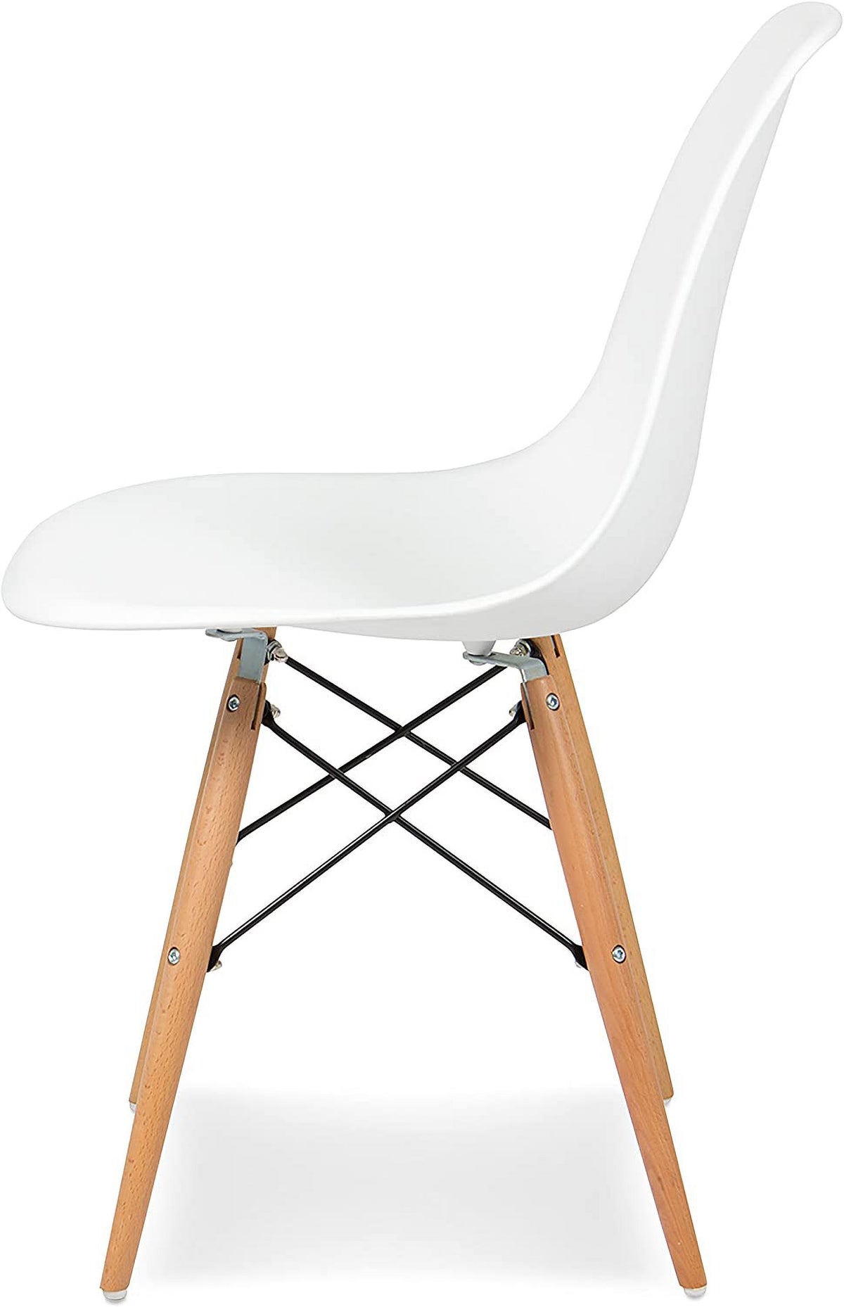 White Molded Plastic Dining Chairs with Wood Legs, Set of 4 U483