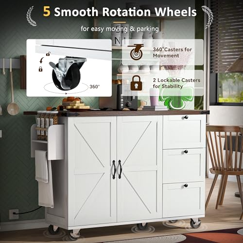 54.5" Kitchen Island with Drop Leaf, Storage Cabinet, 3 Drawer A27258