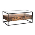 Rustic Brown Glass Coffee Table with 2 Drawers Q247