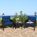 3 Pcs Rattan Patio Conversation Set with Navy Cushions F2137