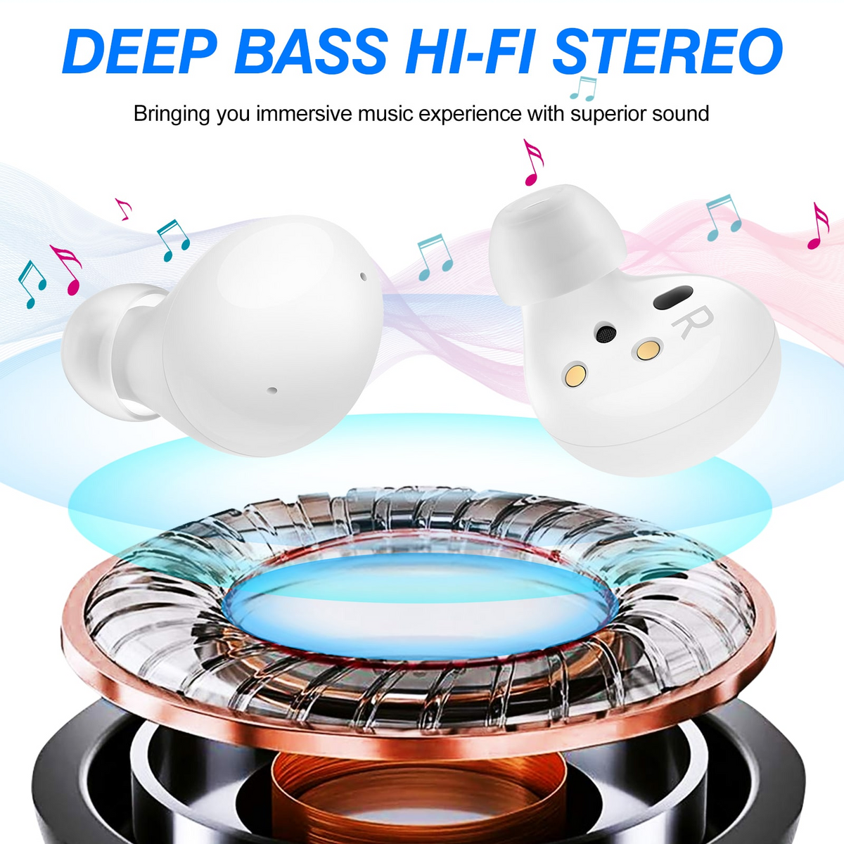 White Truly Wireless Bluetooth Headphones with Noise Isolation I627127