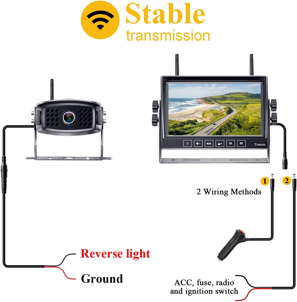 Wireless 7 Inch HD 1080P DVR Monitor with 2 Rear View Cameras W832