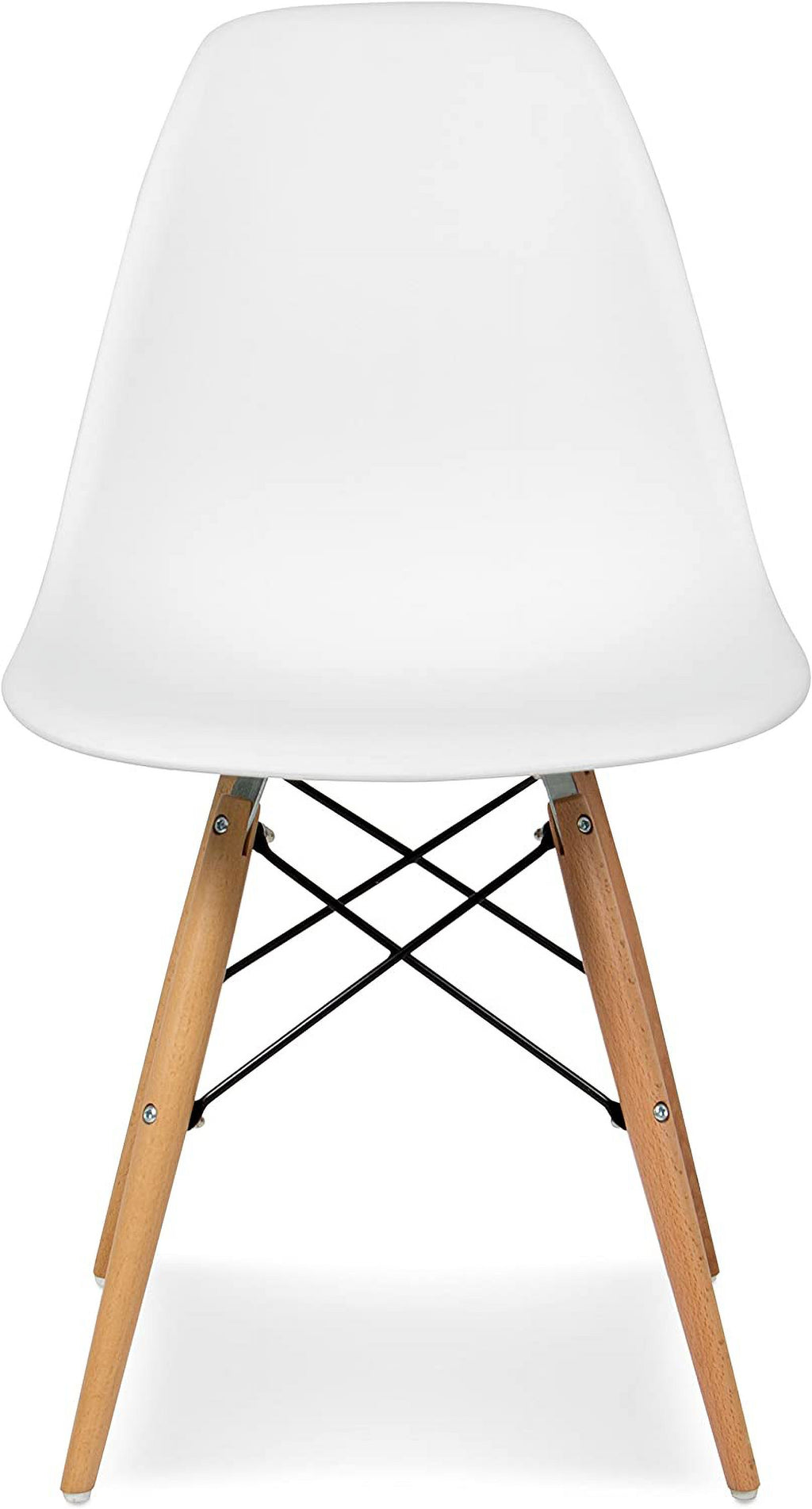 White Molded Plastic Dining Chairs with Wood Legs, Set of 4 U483