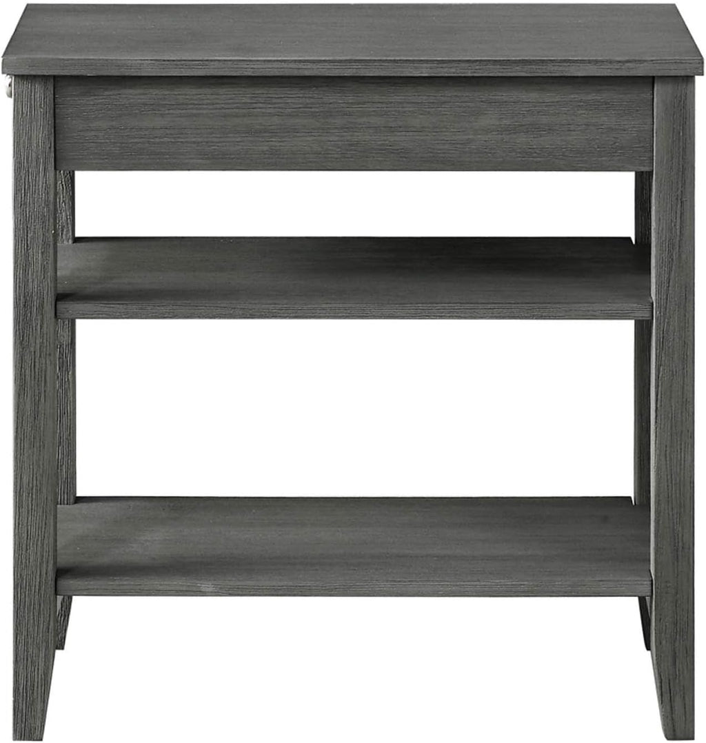 Three Tier End Table with Drawer, Dark Gray J6902