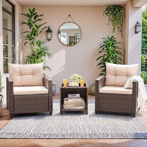 3 Pieces PE Rattan Wicker Patio Furniture Set with Chairs and Table L43301