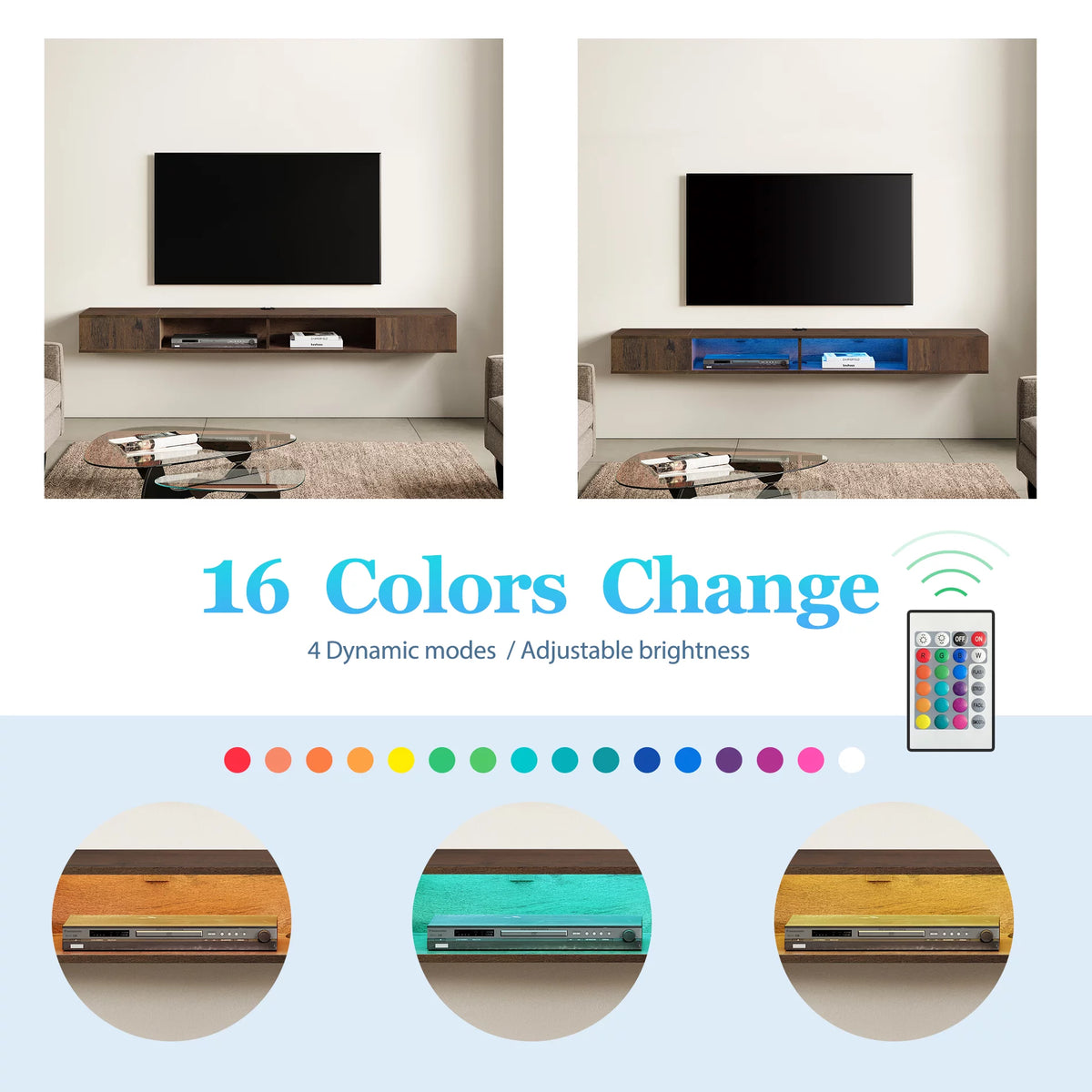 Brown Floating TV Stand with Lights for 65/75/80 Inch TV M66814