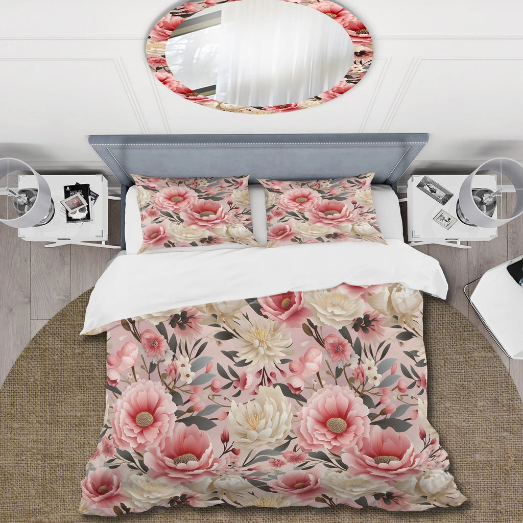 Pink Floral Bedding Set With 1 Sham M31396