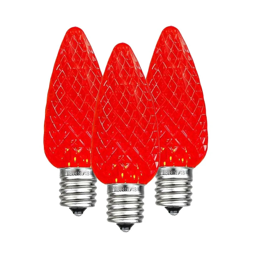 25 Pack C9 LED Faceted Dimmable Outdoor Christmas Replacement Bulbs, Red Z265