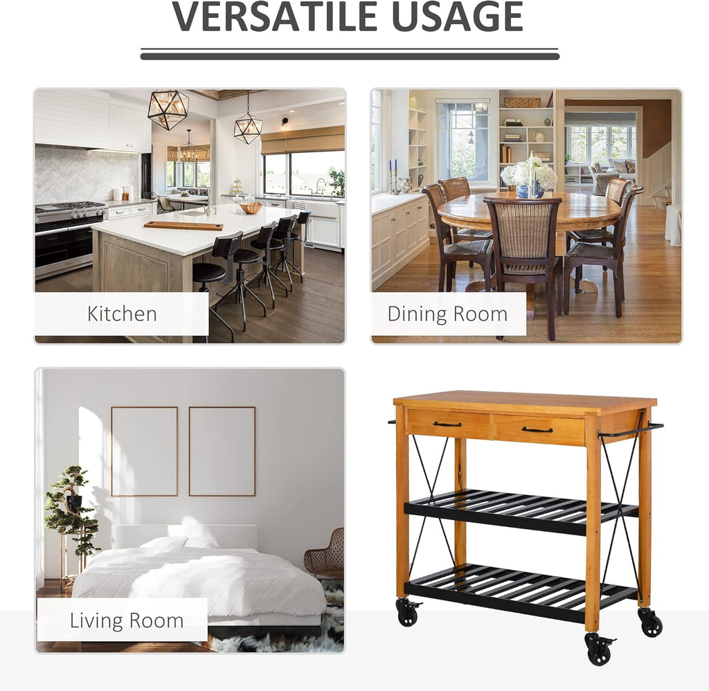 Kitchen Island Cart with 2 Drawers and Open Storage Shelves Z76854