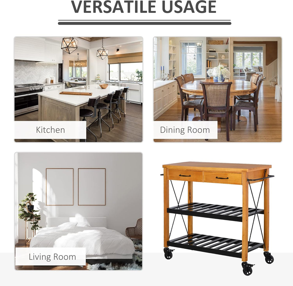 Kitchen Island Cart with 2 Drawers and Open Storage Shelves Z76854